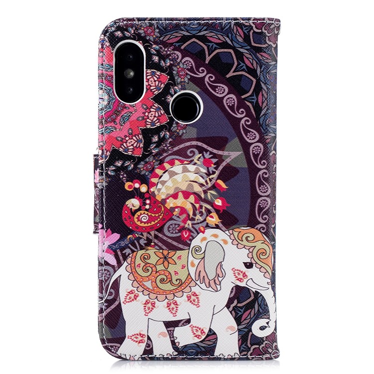 Pattern Printing Leather Wallet Shell for Xiaomi Mi A2 Lite / Redmi 6 Pro - Flower and Elephant-3