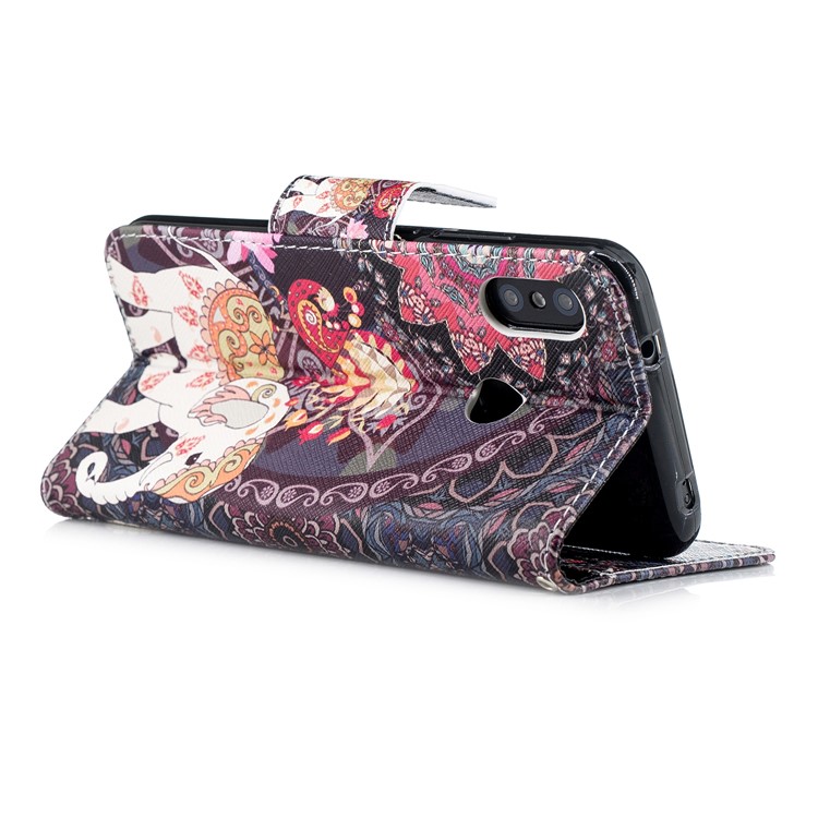 Pattern Printing Leather Wallet Shell for Xiaomi Mi A2 Lite / Redmi 6 Pro - Flower and Elephant-4