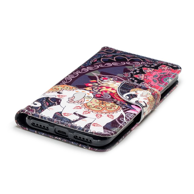 Pattern Printing Leather Wallet Shell for Xiaomi Mi A2 Lite / Redmi 6 Pro - Flower and Elephant-6