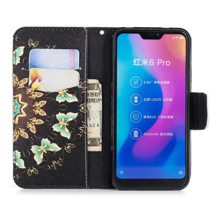 Pattern Printing Leather Wallet Phone Case for Xiaomi Mi A2 Lite / Redmi 6 Pro - Colorized Butterfly-8