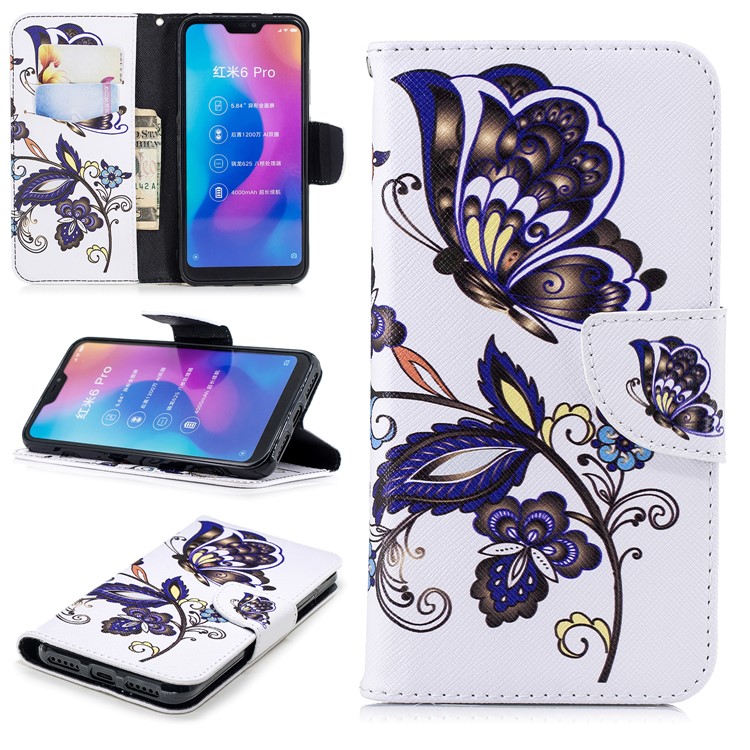 Pattern Printing Wallet Leather Stand Case for Xiaomi Mi A2 Lite / Redmi 6 Pro - Butterfly Pattern-1
