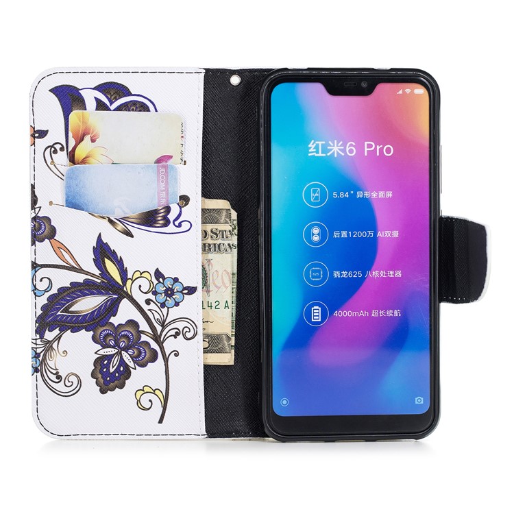 Pattern Printing Wallet Leather Stand Case for Xiaomi Mi A2 Lite / Redmi 6 Pro - Butterfly Pattern-8