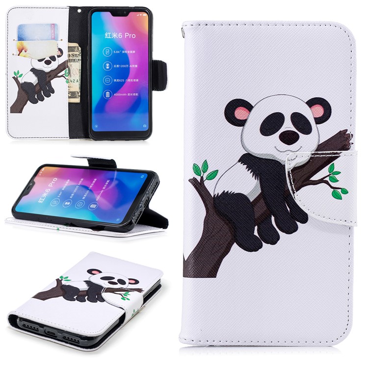 Pattern Printing Wallet Leather Stand Cover for Xiaomi Mi A2 Lite / Redmi 6 Pro - Panda Climbing Tree-1