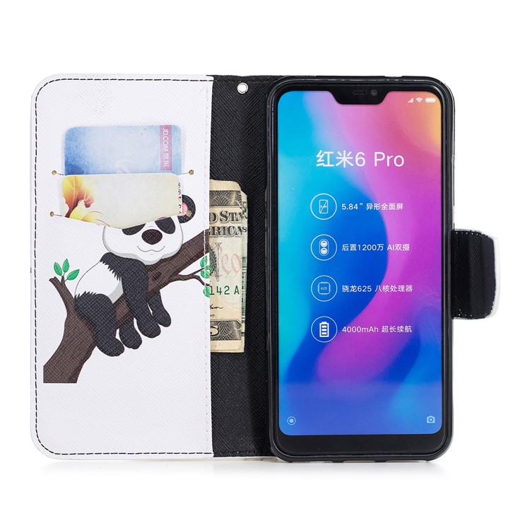 Pattern Printing Wallet Leather Stand Cover for Xiaomi Mi A2 Lite / Redmi 6 Pro - Panda Climbing Tree-8