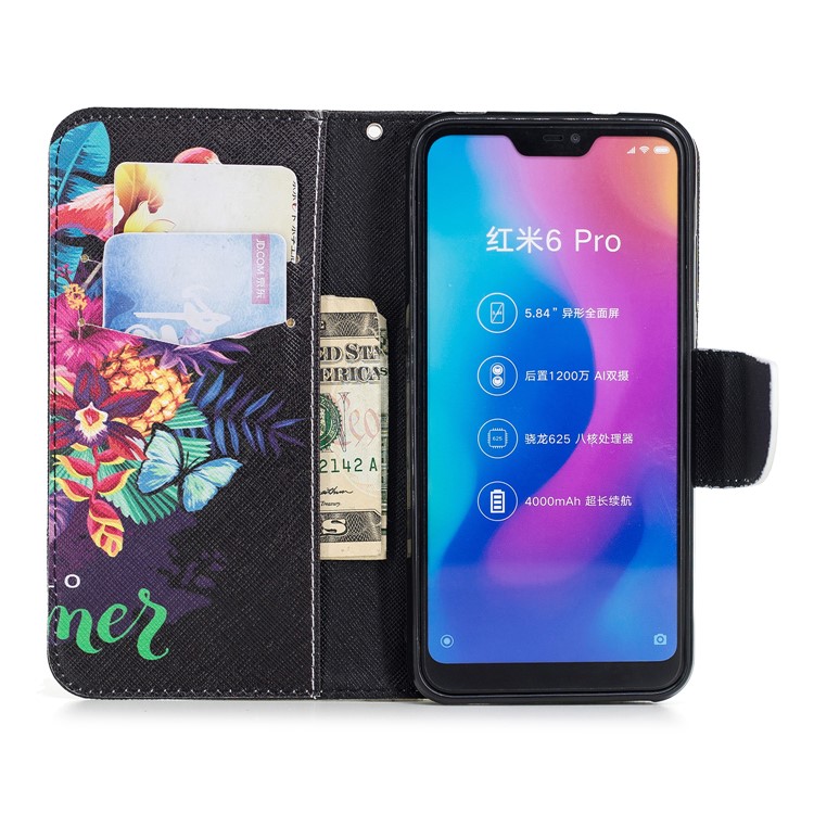 Pattern Printing Mobile Phone Leather Wallet Case for Xiaomi Mi A2 Lite / Redmi 6 Pro - Crane and Flowers-8