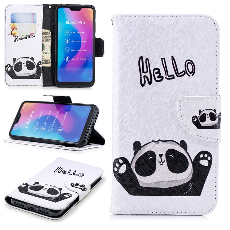 Pattern Printing Cell Phone Leather Wallet Case for Xiaomi Mi A2 Lite / Redmi 6 Pro - Cute Panda-1