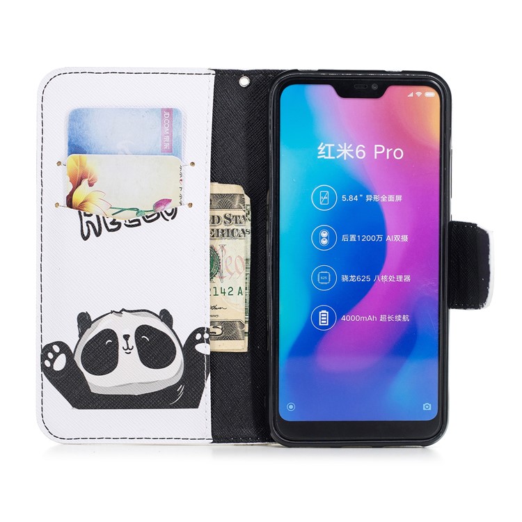 Pattern Printing Cell Phone Leather Wallet Case for Xiaomi Mi A2 Lite / Redmi 6 Pro - Cute Panda-8