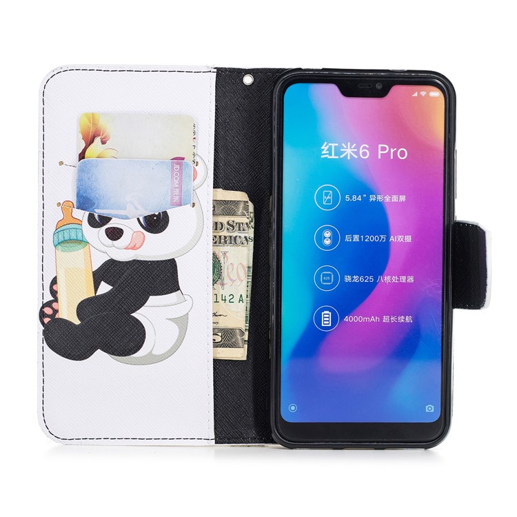 Pattern Printing Stand Leather Wallet Case for Xiaomi Mi A2 Lite / Redmi 6 Pro - Panda Holding a Bottle-8