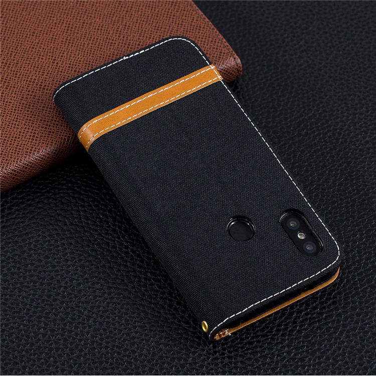 Assorted Color Jeans Cloth Wallet Stand Leather Case for Xiaomi Mi A2 Lite / Redmi 6 Pro - Black-10