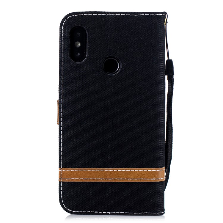 Assorted Color Jeans Cloth Wallet Stand Leather Case for Xiaomi Mi A2 Lite / Redmi 6 Pro - Black-3