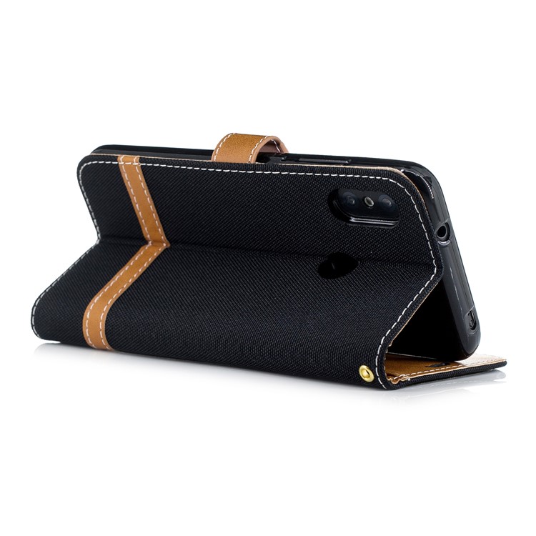 Assorted Color Jeans Cloth Wallet Stand Leather Case for Xiaomi Mi A2 Lite / Redmi 6 Pro - Black-4