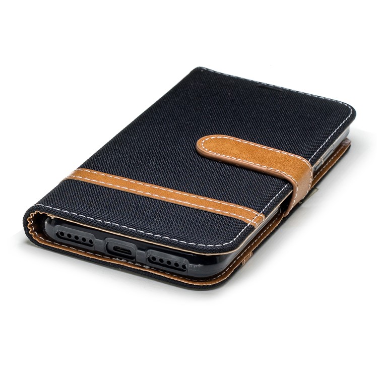 Assorted Color Jeans Cloth Wallet Stand Leather Case for Xiaomi Mi A2 Lite / Redmi 6 Pro - Black-6
