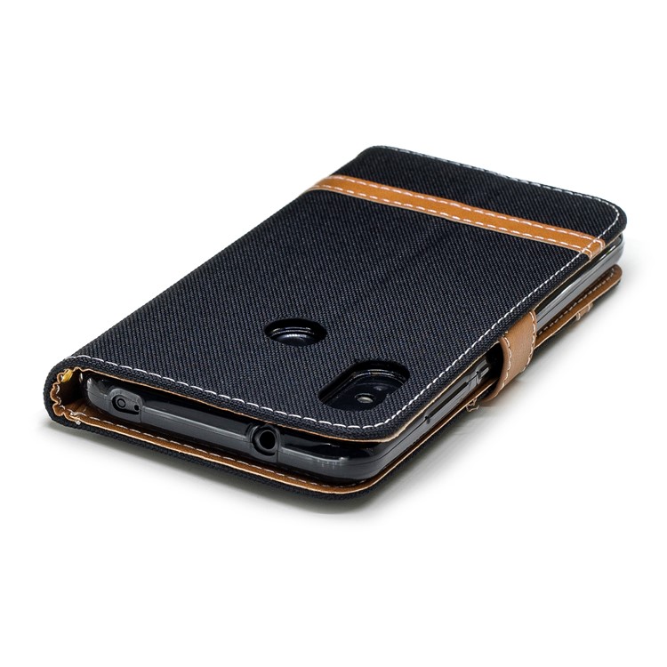 Assorted Color Jeans Cloth Wallet Stand Leather Case for Xiaomi Mi A2 Lite / Redmi 6 Pro - Black-7