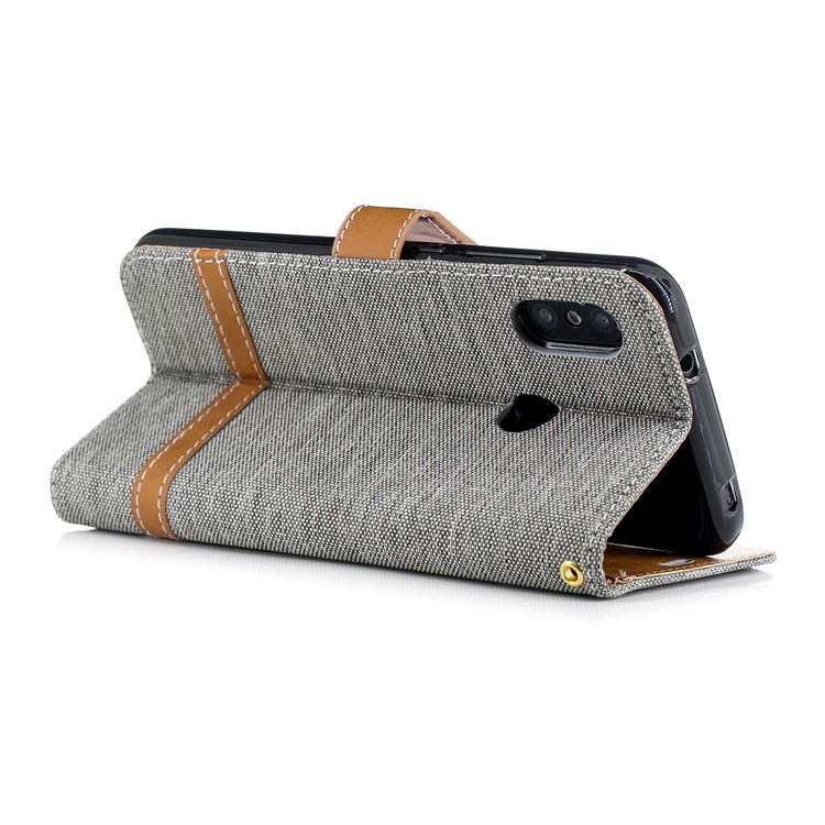 Assorted Color Jeans Cloth Wallet Stand Leather Cover for Xiaomi Mi A2 Lite / Redmi 6 Pro - Grey-4