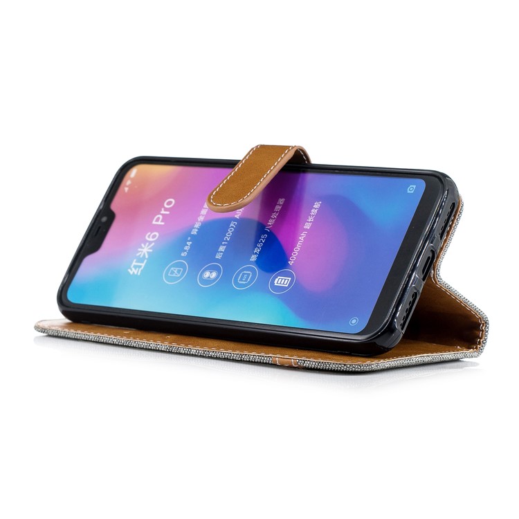 Assorted Color Jeans Cloth Wallet Stand Leather Cover for Xiaomi Mi A2 Lite / Redmi 6 Pro - Grey-5