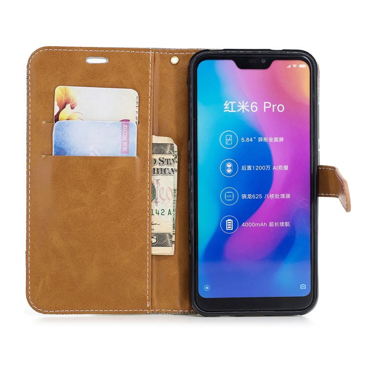 Assorted Color Jeans Cloth Wallet Stand Leather Cover for Xiaomi Mi A2 Lite / Redmi 6 Pro - Grey-8