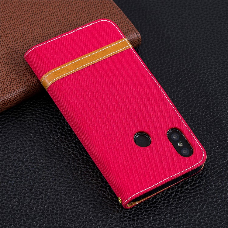 Assorted Color Jeans Cloth Wallet Leather Stand Case for Xiaomi Mi A2 Lite / Redmi 6 Pro - Red-10