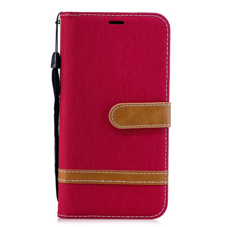 Assorted Color Jeans Cloth Wallet Leather Stand Case for Xiaomi Mi A2 Lite / Redmi 6 Pro - Red-2