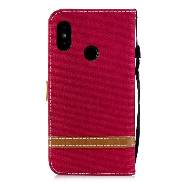 Assorted Color Jeans Cloth Wallet Leather Stand Case for Xiaomi Mi A2 Lite / Redmi 6 Pro - Red-3