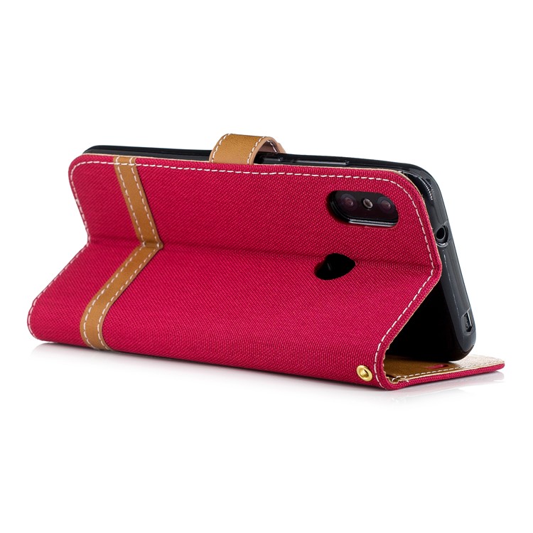 Assorted Color Jeans Cloth Wallet Leather Stand Case for Xiaomi Mi A2 Lite / Redmi 6 Pro - Red-4