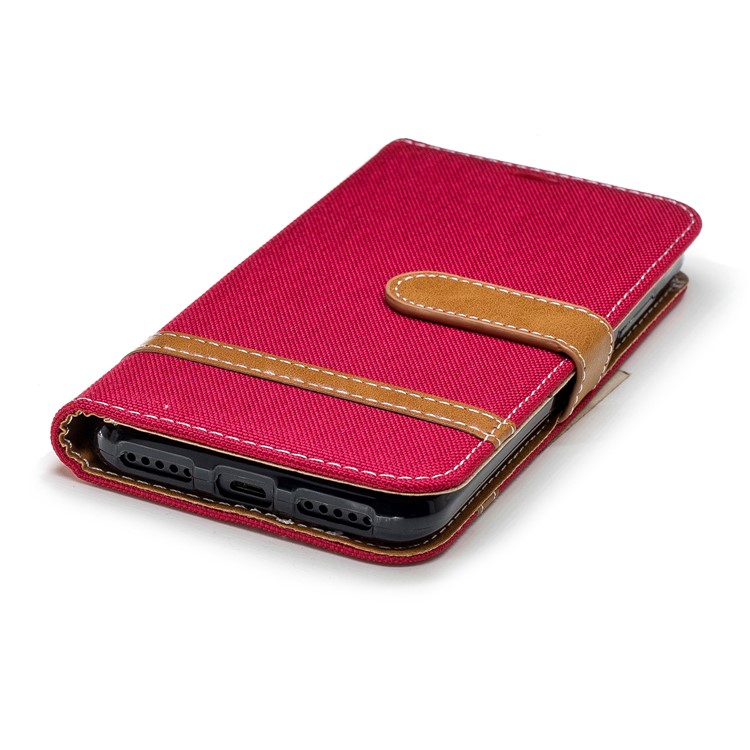 Assorted Color Jeans Cloth Wallet Leather Stand Case for Xiaomi Mi A2 Lite / Redmi 6 Pro - Red-6