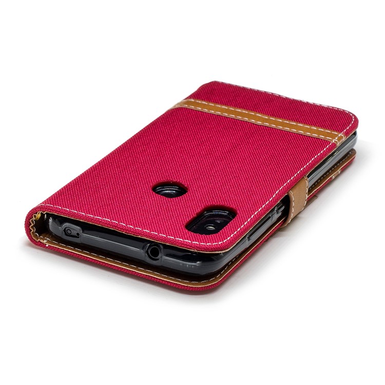 Assorted Color Jeans Cloth Wallet Leather Stand Case for Xiaomi Mi A2 Lite / Redmi 6 Pro - Red-7