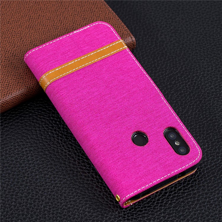 Assorted Color Jeans Cloth Wallet Leather Stand Cover for Xiaomi Mi A2 Lite / Redmi 6 Pro - Rose-10