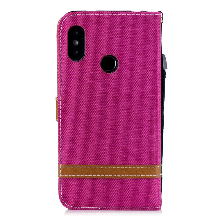 Assorted Color Jeans Cloth Wallet Leather Stand Cover for Xiaomi Mi A2 Lite / Redmi 6 Pro - Rose-3
