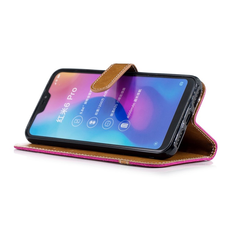 Assorted Color Jeans Cloth Wallet Leather Stand Cover for Xiaomi Mi A2 Lite / Redmi 6 Pro - Rose-5