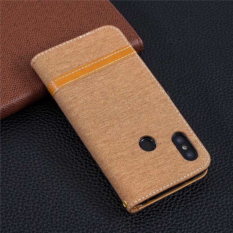 Assorted Color Jeans Cloth Leather Stand Case with Card Slots for Xiaomi Mi A2 Lite / Redmi 6 Pro - Khaki-10
