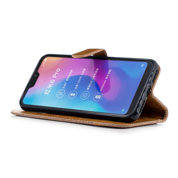 Assorted Color Jeans Cloth Leather Stand Case with Card Slots for Xiaomi Mi A2 Lite / Redmi 6 Pro - Khaki-5