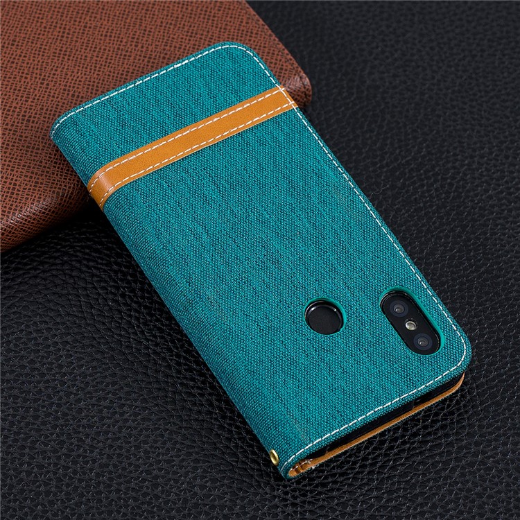 Calças De Brim De Cor Sortida Pano Couro Stand Capa Com Slots De Cartão Para Xiaomi Mi A2 Lite / Redmi 6 Pro - Verde-10