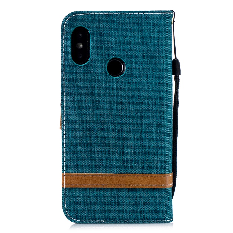 Calças De Brim De Cor Sortida Pano Couro Stand Capa Com Slots De Cartão Para Xiaomi Mi A2 Lite / Redmi 6 Pro - Verde-3