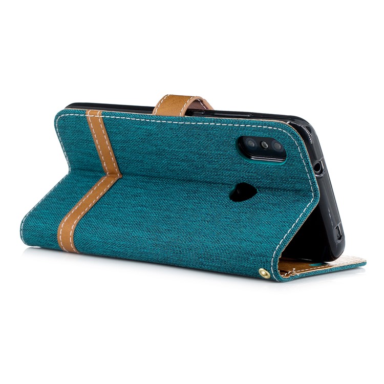 Calças De Brim De Cor Sortida Pano Couro Stand Capa Com Slots De Cartão Para Xiaomi Mi A2 Lite / Redmi 6 Pro - Verde-4