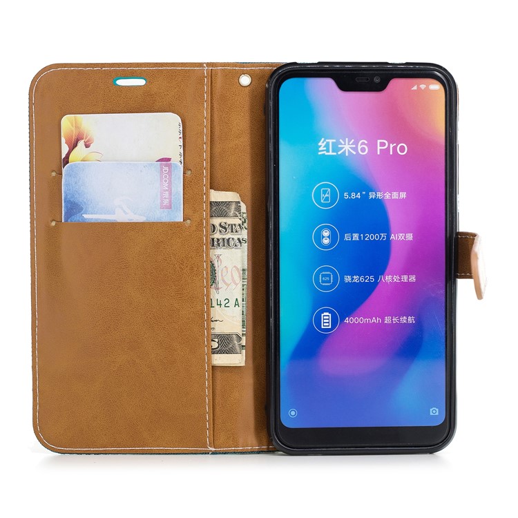 Calças De Brim De Cor Sortida Pano Couro Stand Capa Com Slots De Cartão Para Xiaomi Mi A2 Lite / Redmi 6 Pro - Verde-8