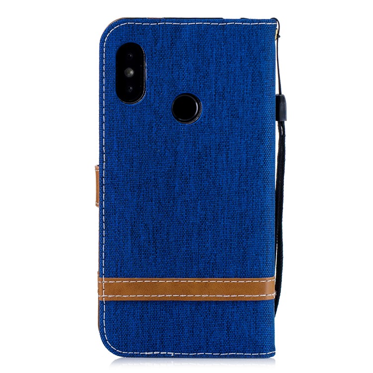 Assorted Color Jeans Cloth Leather Wallet Case for Xiaomi Mi A2 Lite / Redmi 6 Pro - Baby Blue-3