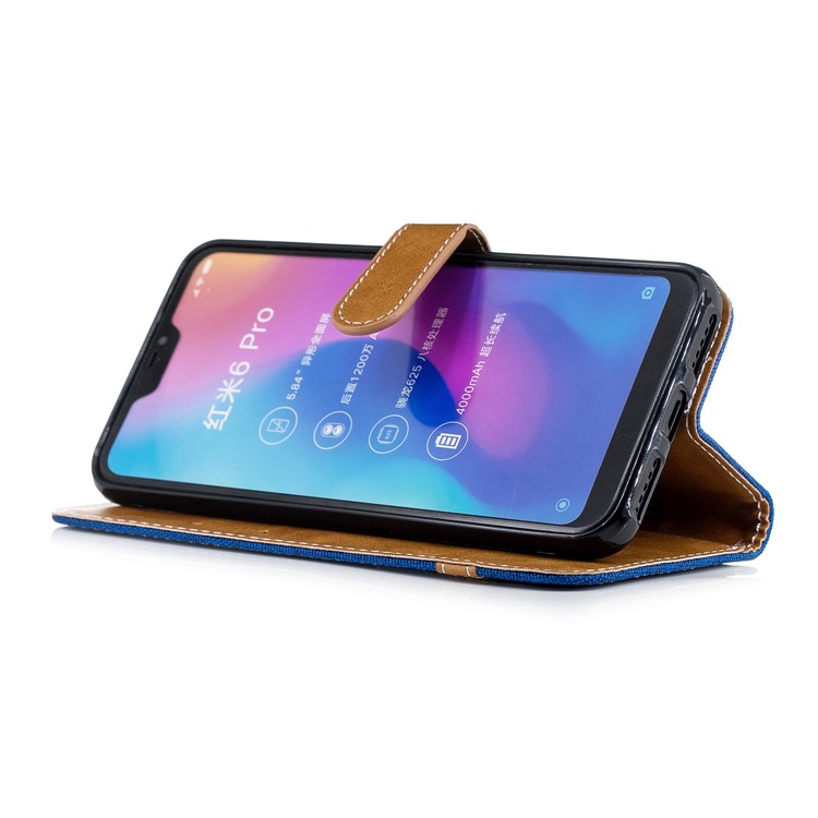 Assorted Color Jeans Cloth Leather Wallet Case for Xiaomi Mi A2 Lite / Redmi 6 Pro - Baby Blue-5