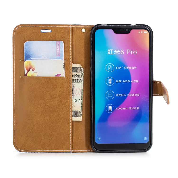 Assorted Color Jeans Cloth Leather Wallet Case for Xiaomi Mi A2 Lite / Redmi 6 Pro - Baby Blue-8