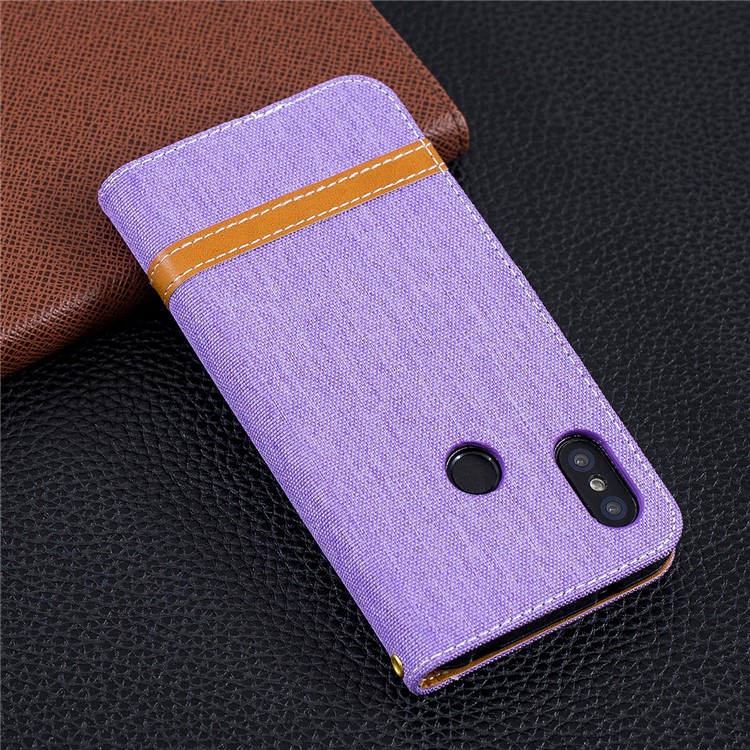Assorted Color Jeans Cloth Leather Wallet Case Cover for Xiaomi Mi A2 Lite / Redmi 6 Pro - Purple-10