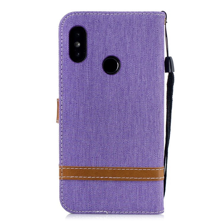 Assorted Color Jeans Cloth Leather Wallet Case Cover for Xiaomi Mi A2 Lite / Redmi 6 Pro - Purple-3