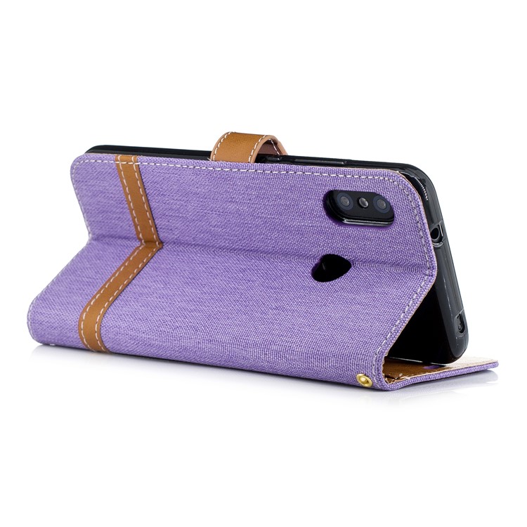 Assorted Color Jeans Cloth Leather Wallet Case Cover for Xiaomi Mi A2 Lite / Redmi 6 Pro - Purple-4