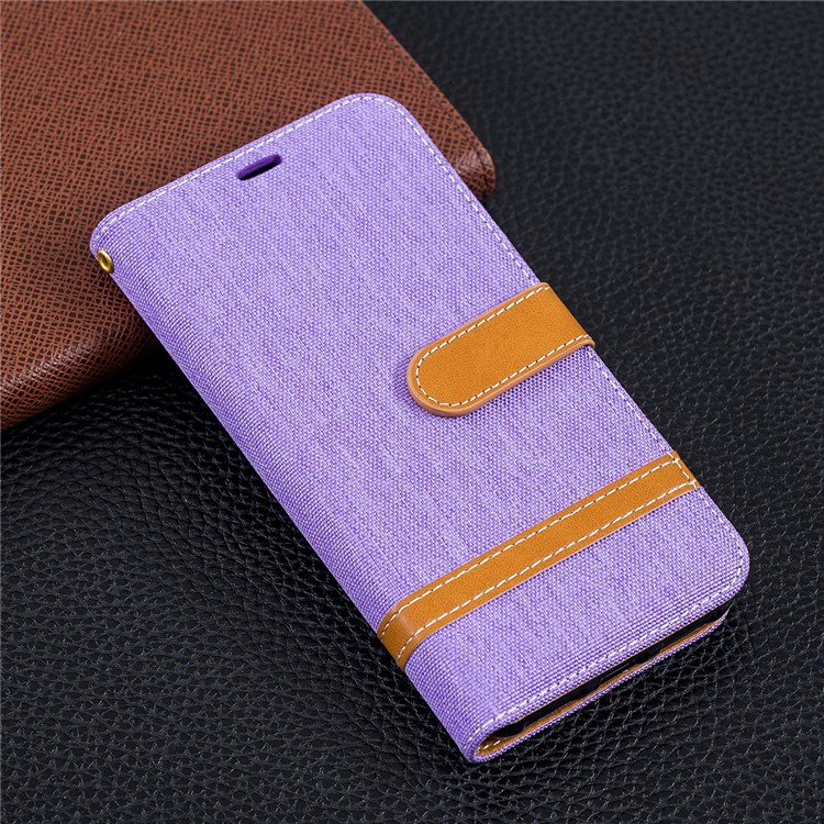 Assorted Color Jeans Cloth Leather Wallet Case Cover for Xiaomi Mi A2 Lite / Redmi 6 Pro - Purple-9