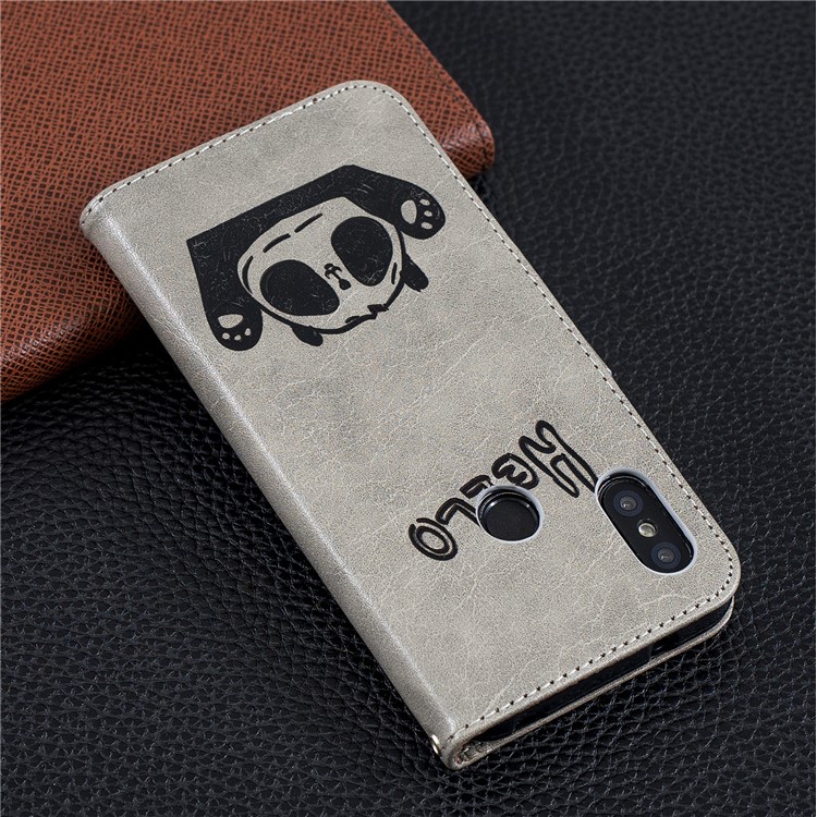 Imprinted Hello Panda Wallet Stand Leather Case for Xiaomi Mi A2 Lite / Redmi 6 Pro - Grey-10