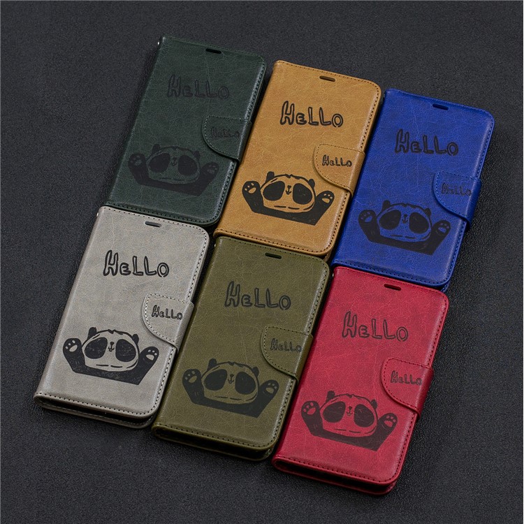 Imprinted Hello Panda Wallet Stand Leather Case for Xiaomi Mi A2 Lite / Redmi 6 Pro - Grey-11