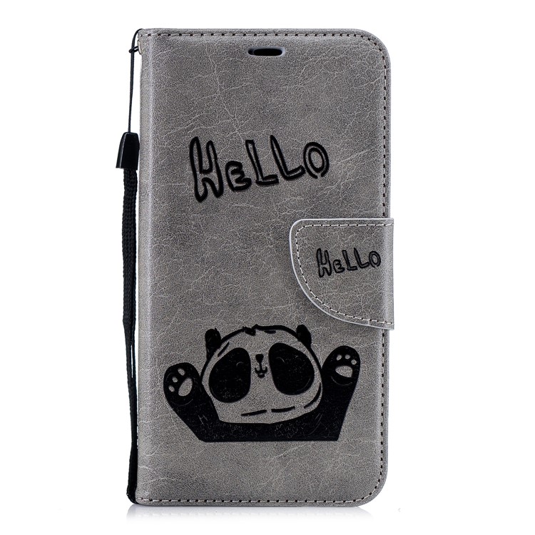 Imprinted Hello Panda Wallet Stand Leather Case for Xiaomi Mi A2 Lite / Redmi 6 Pro - Grey-2