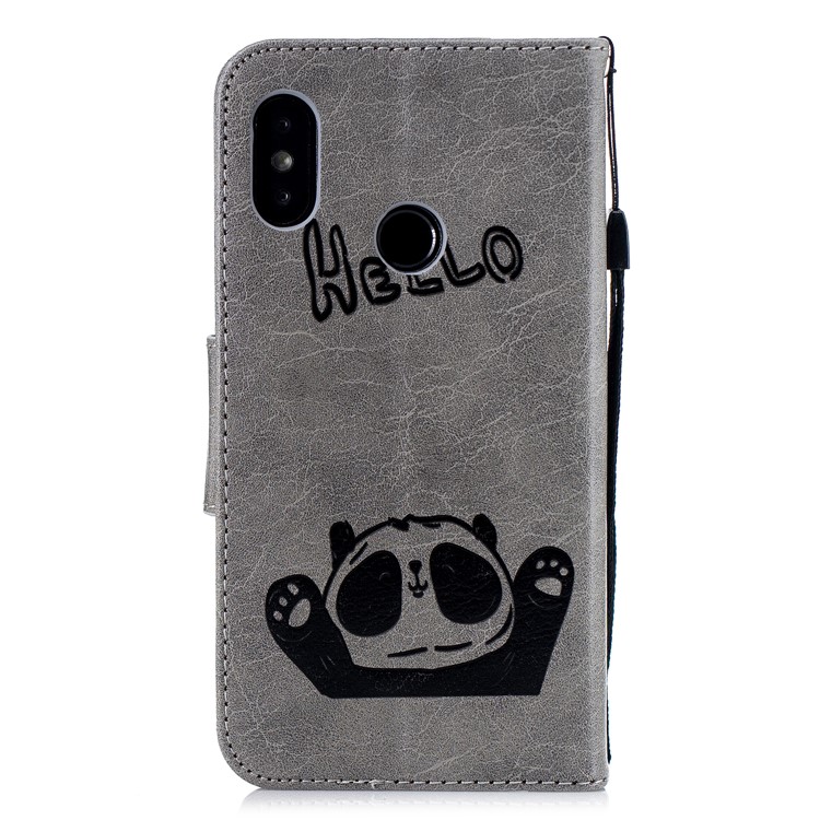 Imprinted Hello Panda Wallet Stand Leather Case for Xiaomi Mi A2 Lite / Redmi 6 Pro - Grey-3