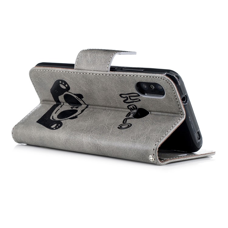 Imprinted Hello Panda Wallet Stand Leather Case for Xiaomi Mi A2 Lite / Redmi 6 Pro - Grey-4