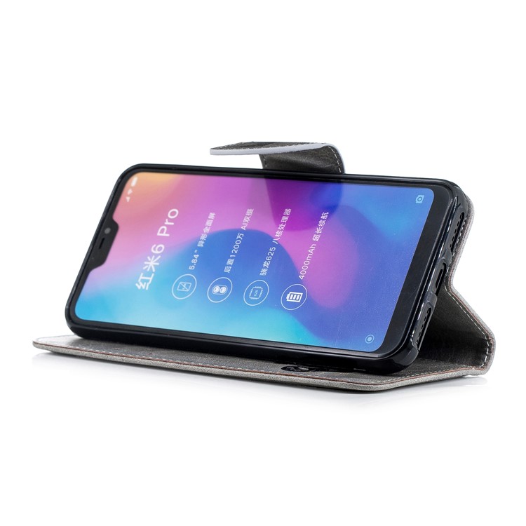 Imprinted Hello Panda Wallet Stand Leather Case for Xiaomi Mi A2 Lite / Redmi 6 Pro - Grey-5