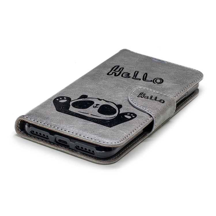 Imprinted Hello Panda Wallet Stand Leather Case for Xiaomi Mi A2 Lite / Redmi 6 Pro - Grey-6