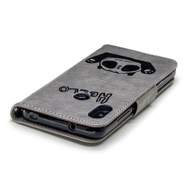 Imprinted Hello Panda Wallet Stand Leather Case for Xiaomi Mi A2 Lite / Redmi 6 Pro - Grey-7